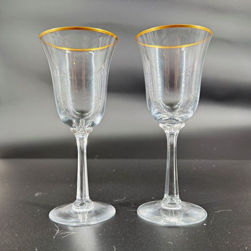 Lenox Hayworth Crystal Wine Glasses Set of 2 Gold Rim Clear Stemware